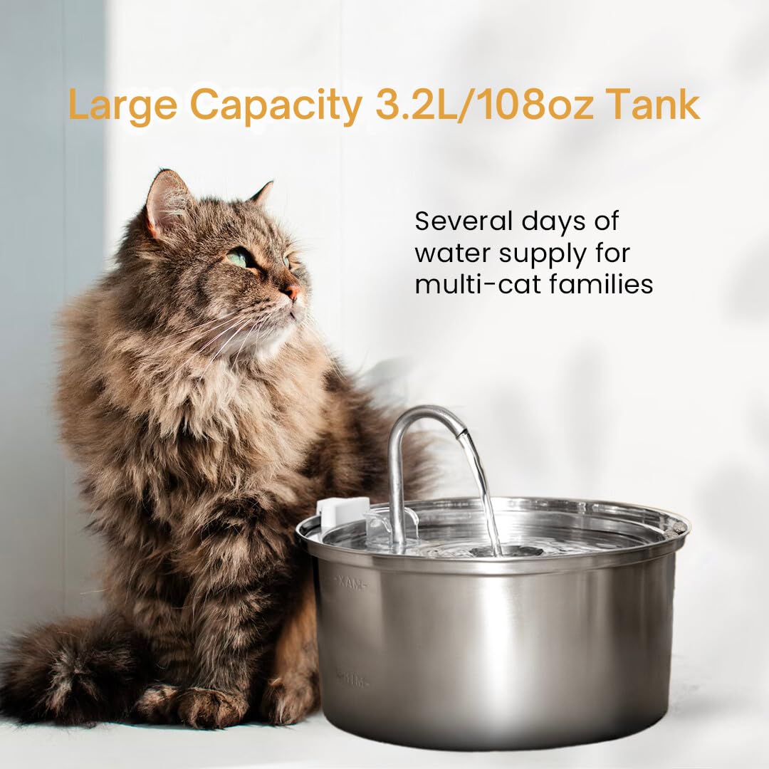 KittySpout Stainless Steel Cat Water Fountain Automatic Drinking Fountain, Quiet Circulating Water Bowl, Dishwasher Safe, Indoor