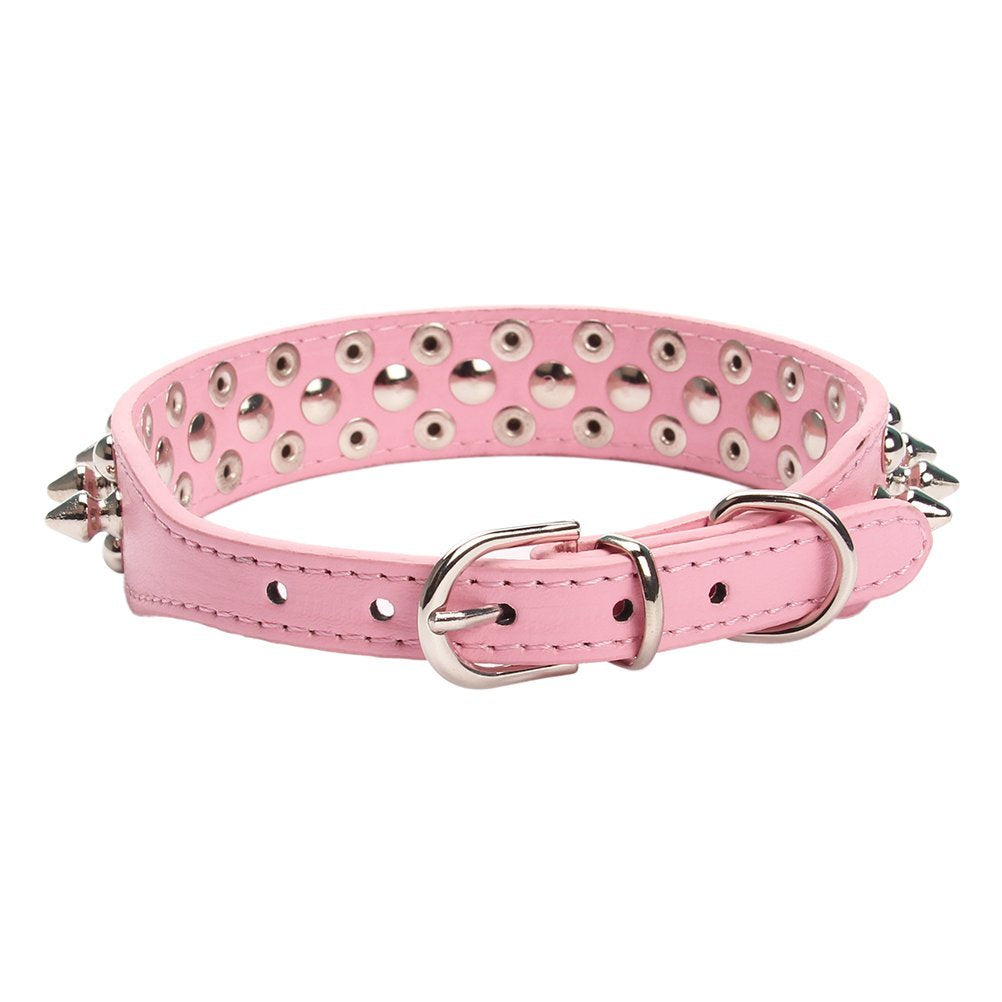 Aolove Mushrooms Spiked Rivet Studded Adjustable Pu Leather Pet Collars For Cats Puppy Dogs (X-Small, Pink)