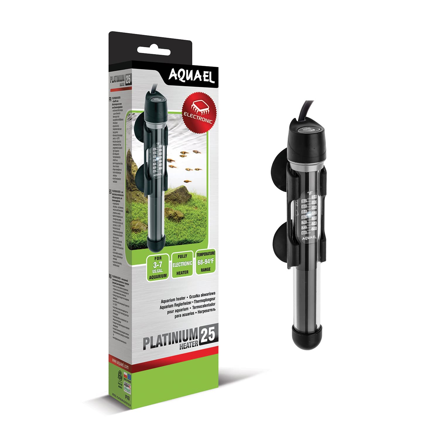 Aquael Platinium Aquarium Heater For Freshwater & Saltwater Aquariums - 25 Watt, 3-7 Gallons