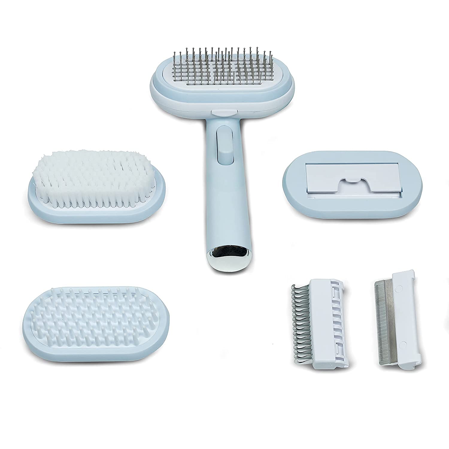Rvpaws 5 In 1 Pet Grooming Kit Pin Brush, Bristle Brush, Dematting Comb, Deshedding Comb, Massage And Bath Brush For Dogs & Cats