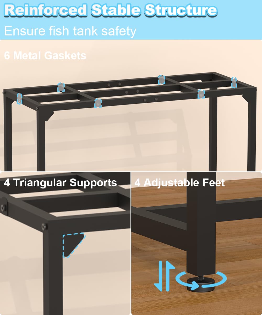 Mondazie 30 Gallon Fish Tank Stand, Upgraded Height Aquarium Stand Table with 2 Tiers Storage Shelf, Metal Reptile Breeder Turtl