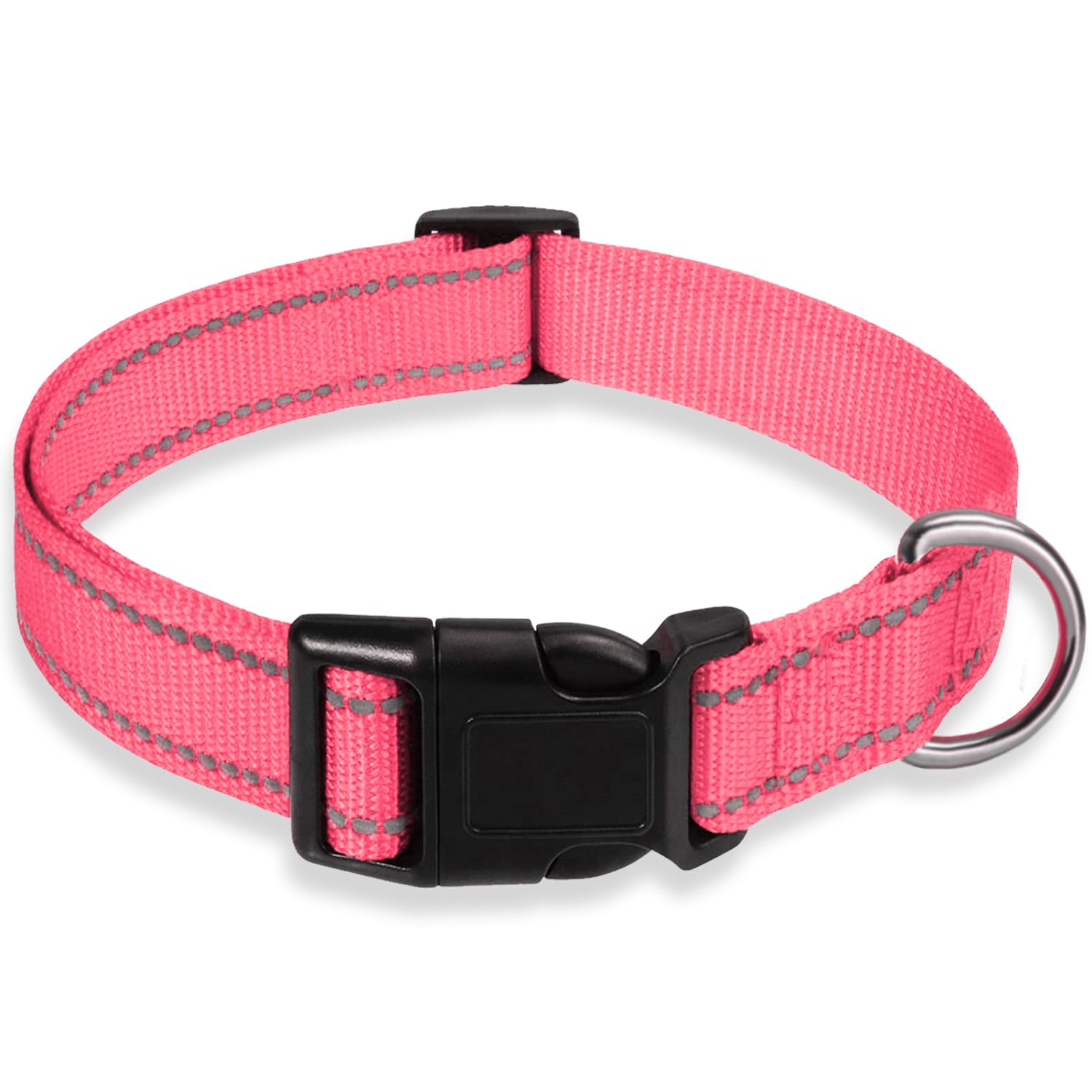 Reflective Dog Collar With Buckle Adjustable Safety Nylon Collars For Small Medium Large Dogs, Light Pink M