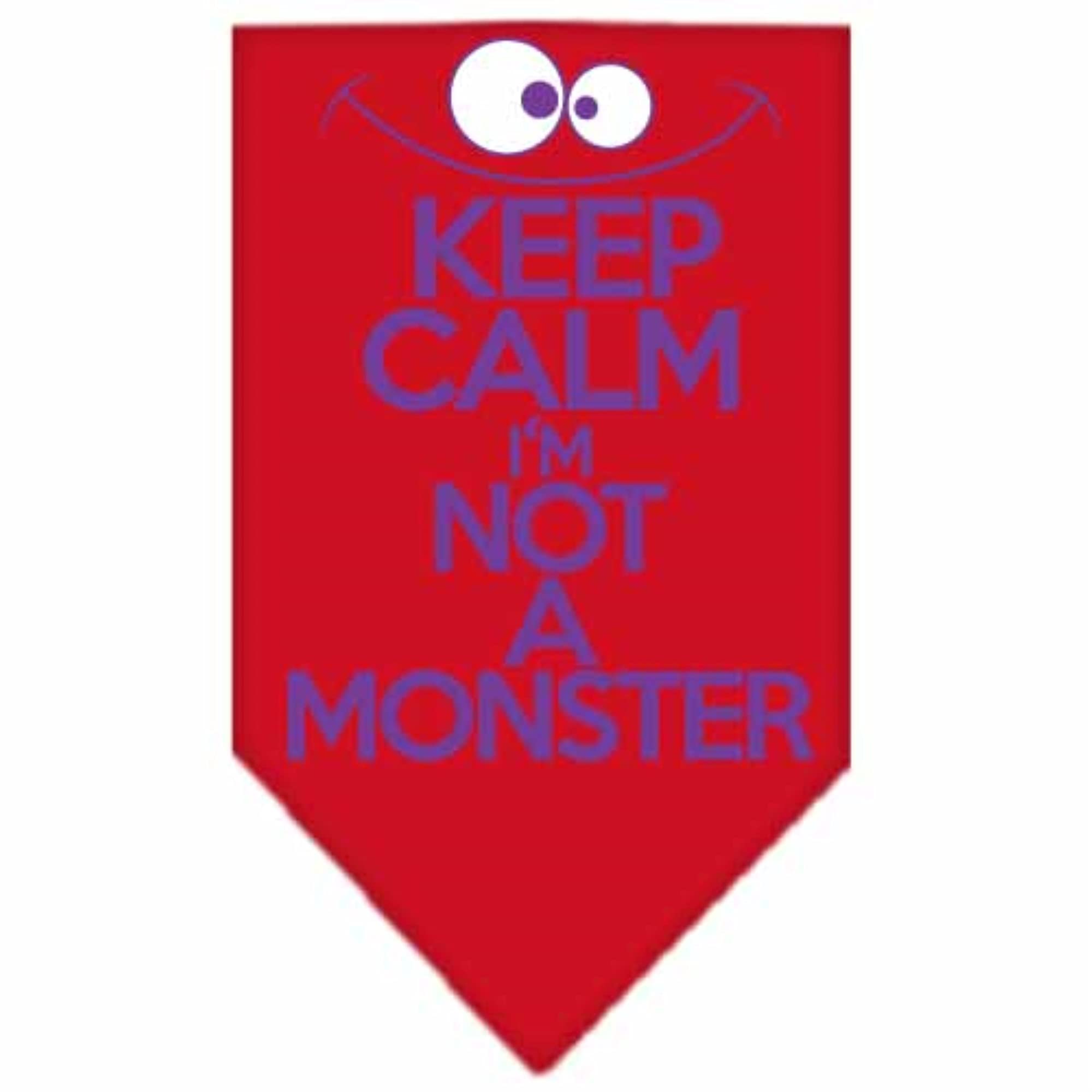 Pet and Dog Bandana Screen Printed, "Keep Calm, I'm Not A Monster" Red Large