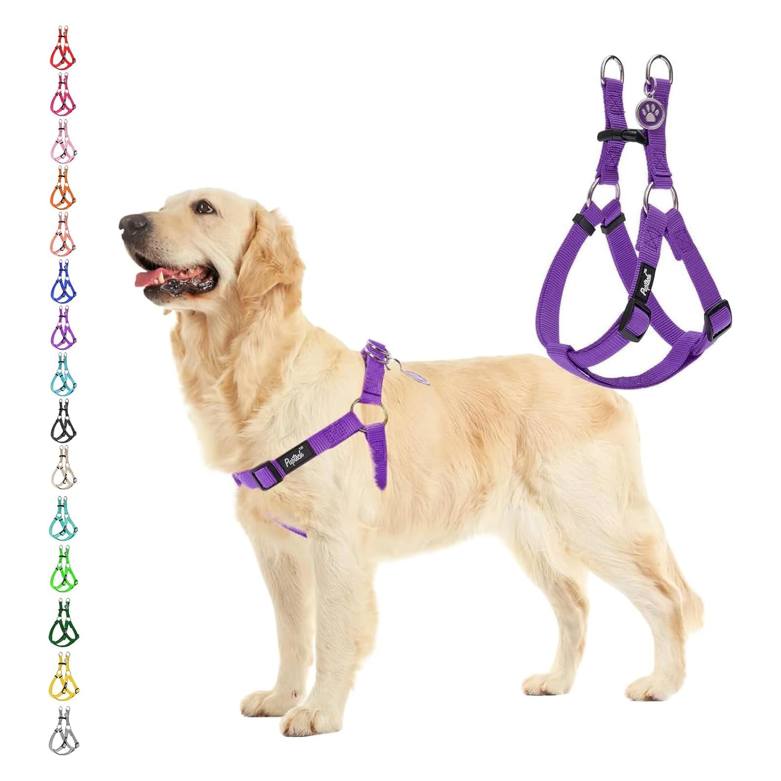 PUPTECK No Pull Dog Harness Soft Adjustable Basic Nylon Step in Puppy Vest Outdoor Walking with ID Tag Medium