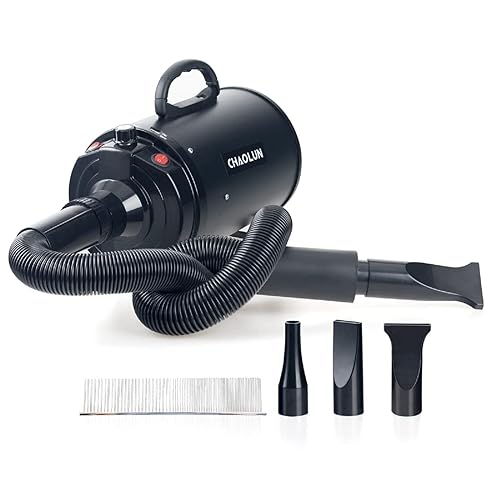 Chaolun Dog Dryer, Dog Blow Dryer, High Velocity Professional Pet Grooming Dryer, Dog Hair Dryer With Heater, Stepless Adjustable Speed, 3 Different Nozzles And A Comb, Black
