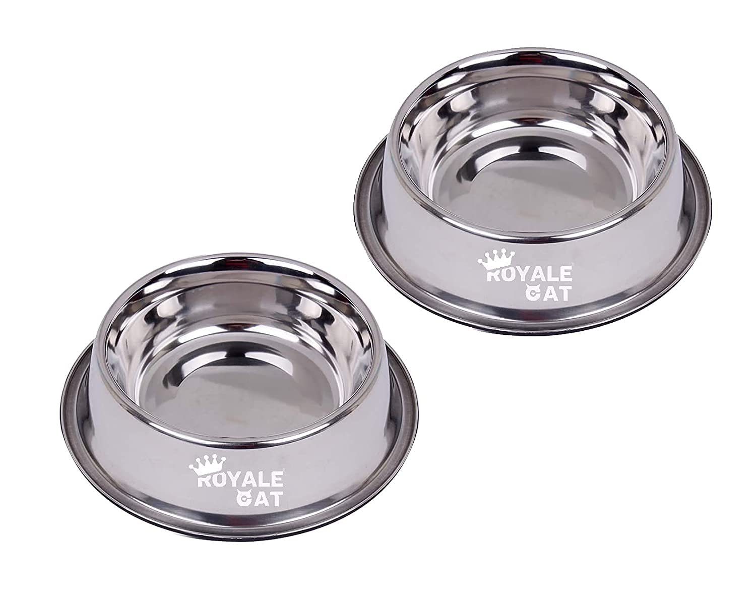 Royale Cat Dog Silver Stainless Steel Bowl Anti Skid Non Tip Dog Bowl (Buy 1 Get 1 Free, X Small Bowl For Cats)