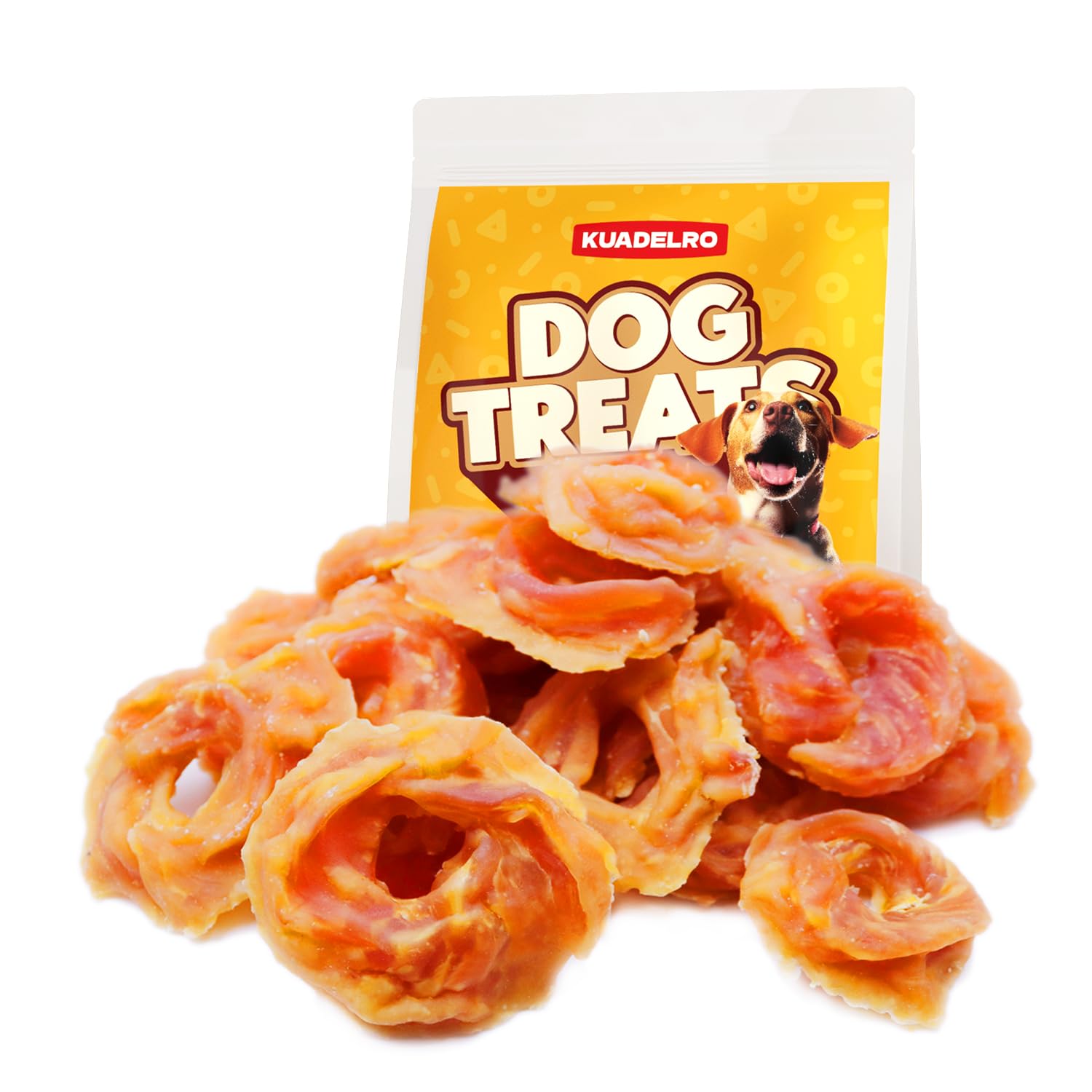 KUADELRO Chicken Rings Dog Treats, Natural Chicken Breast Jerky Rawhide-Free Soft Chews Healthy Dog Training Treats for Small Me