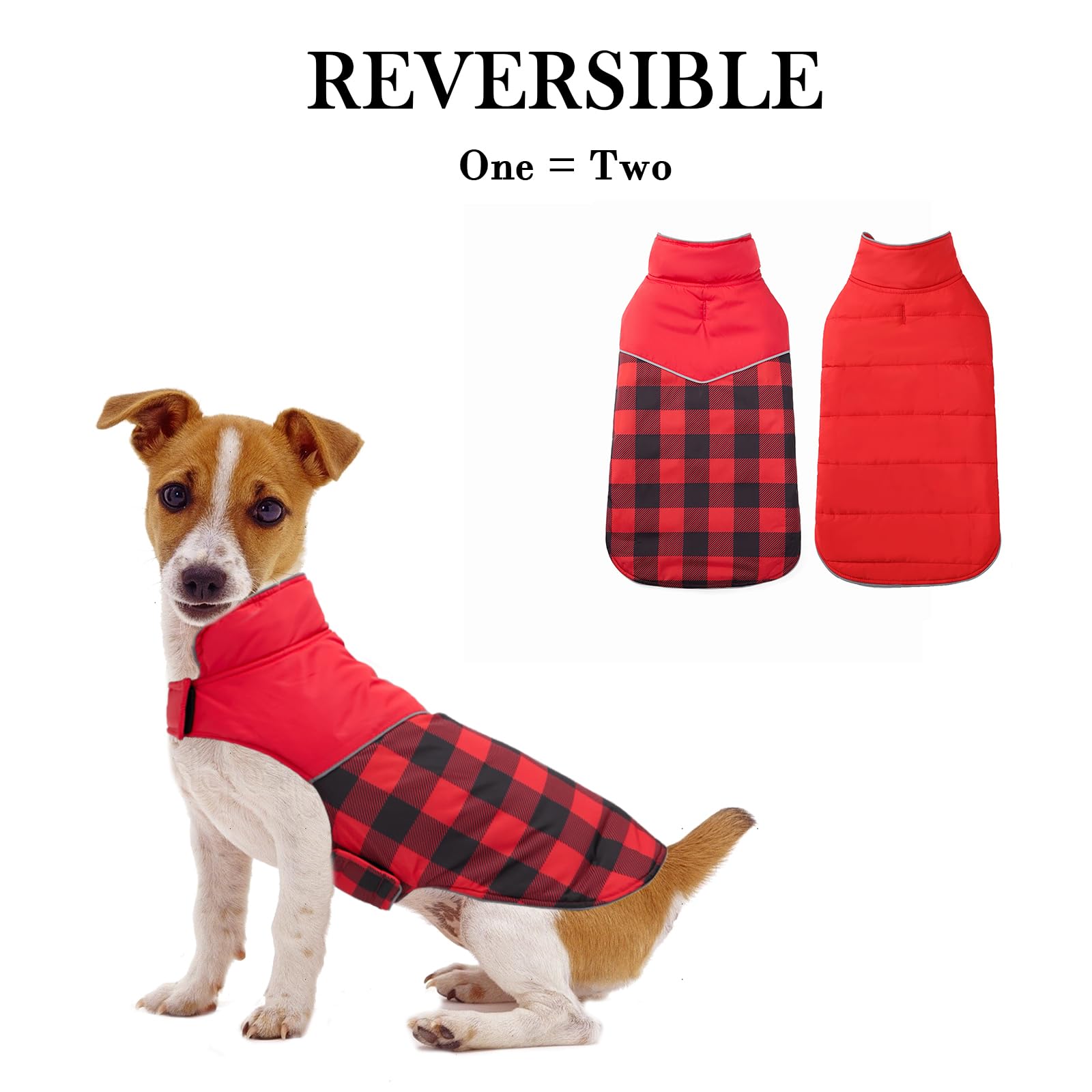 Geyecete Dog Winter Coat,Reversible Dog Coat Water Resistant British Style Plaid Dog Winter Coats Leash Hole Soft Basic Warm Dog