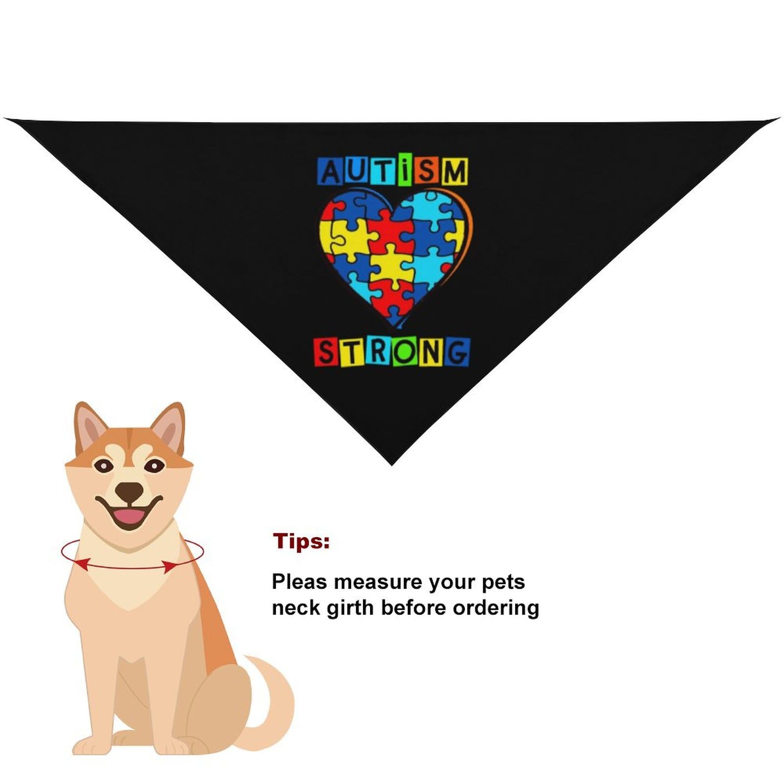Dog Bandanas Autism Strong Heart Puzzle Piece Awareness Puppy Pet V-Neck Bibs Scarf Triangle Adjustable Kerchief Accessories for