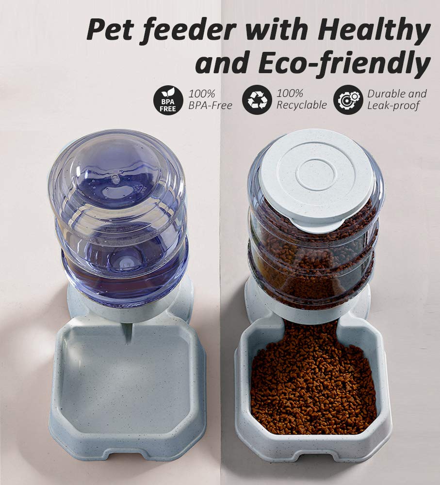 Pet Feeder and Water Food Dispenser Automatic for Dogs Cats, 100% BPA-Free, Gravity Refill, Easily Clean, Self Feeding for Small