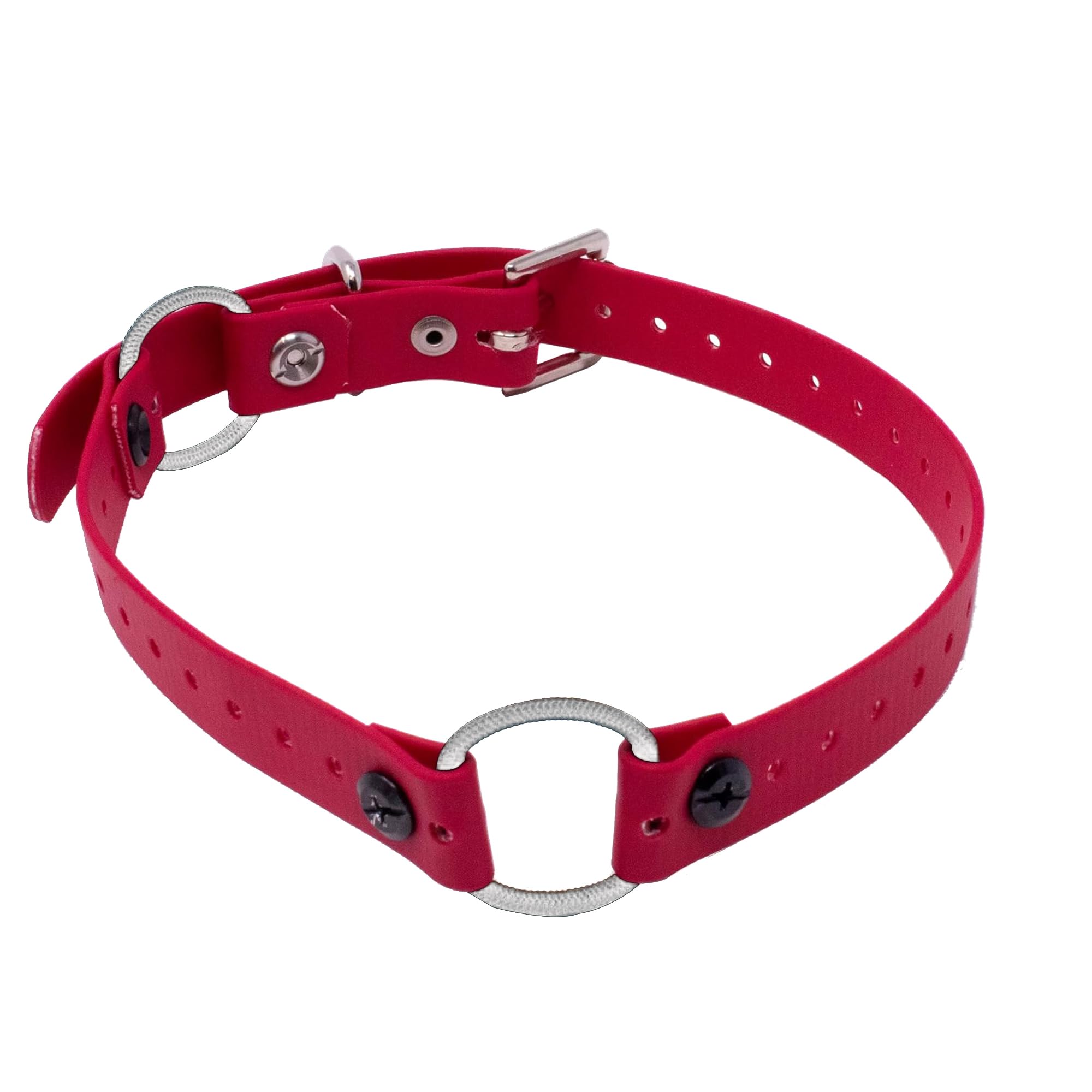 Educator Dog Mini Double Bungee Dog Collar, Biothane, Waterproof, Odorproof, Metal Buckle And D Ring With Two Comfort Loops, Adjustable For Custom Fit, 3/4-Inch, Red