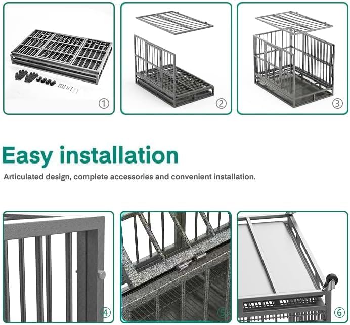 Oranland 38 Inch Heavy Duty Indestructible Dog Kennel With Wheels, High Anxiety Kennel, Sturdy Locks Design, Double Door And Rem