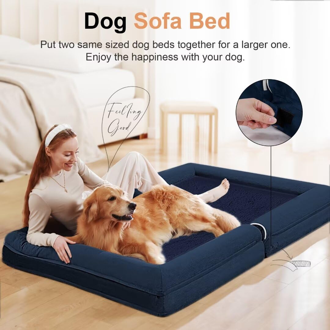 Large Dog Bed Orthopedic Washable: Beds Bolster Xl Bed Big Xlarge Dogs Memory Foam Sofa Couch Waterproof Removable Cover - Navy Blue