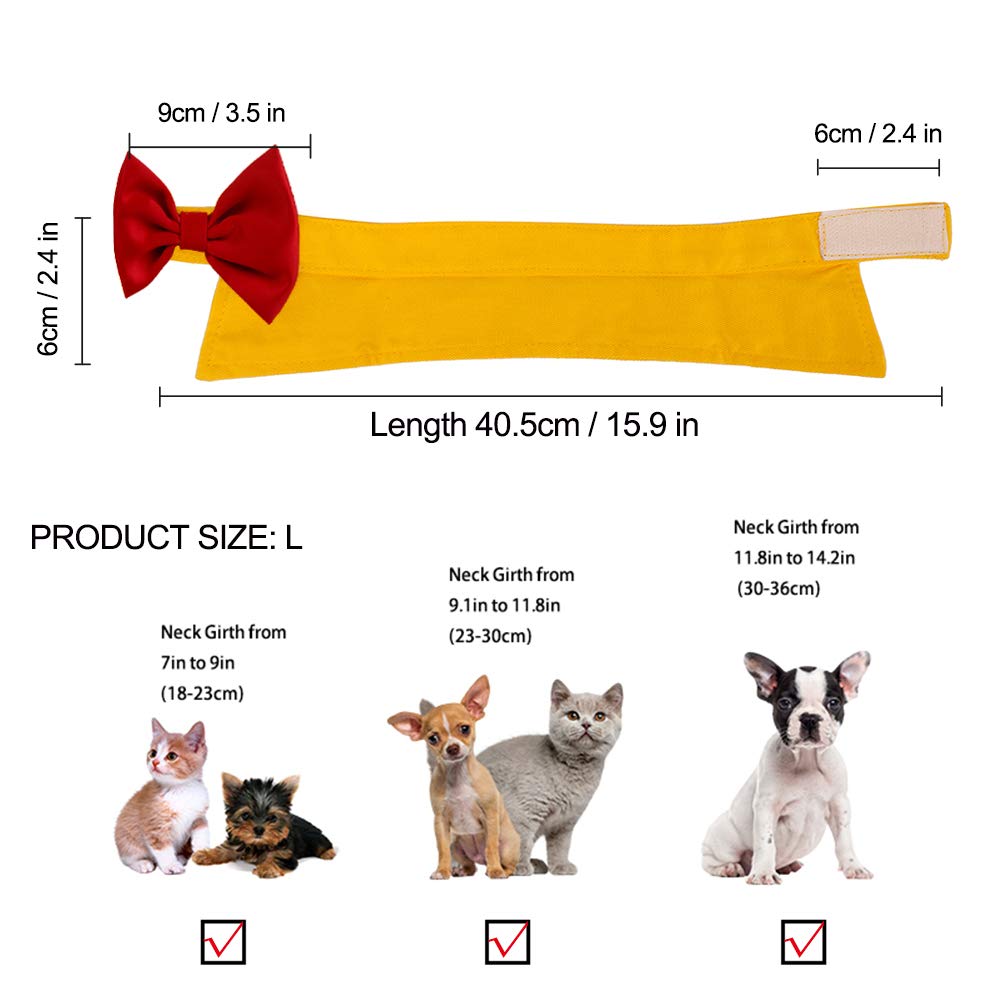 ZTON for Little Puppy, Handcrafted Adjustable Formal Pet Bowtie Collar Neck Tie for Dogs & Cats (L, Yellow+Red)