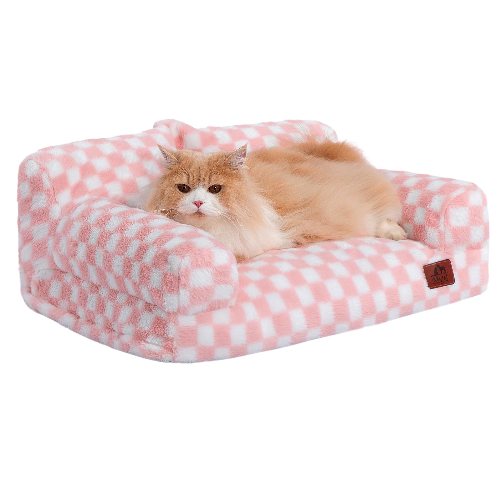 Hollypet Fluffy Dog Cat Bed Pet Couch Beds Plush Soft Warming Washable Puppy Bed for Small Medium Dogs and Large Cats, Pink and 