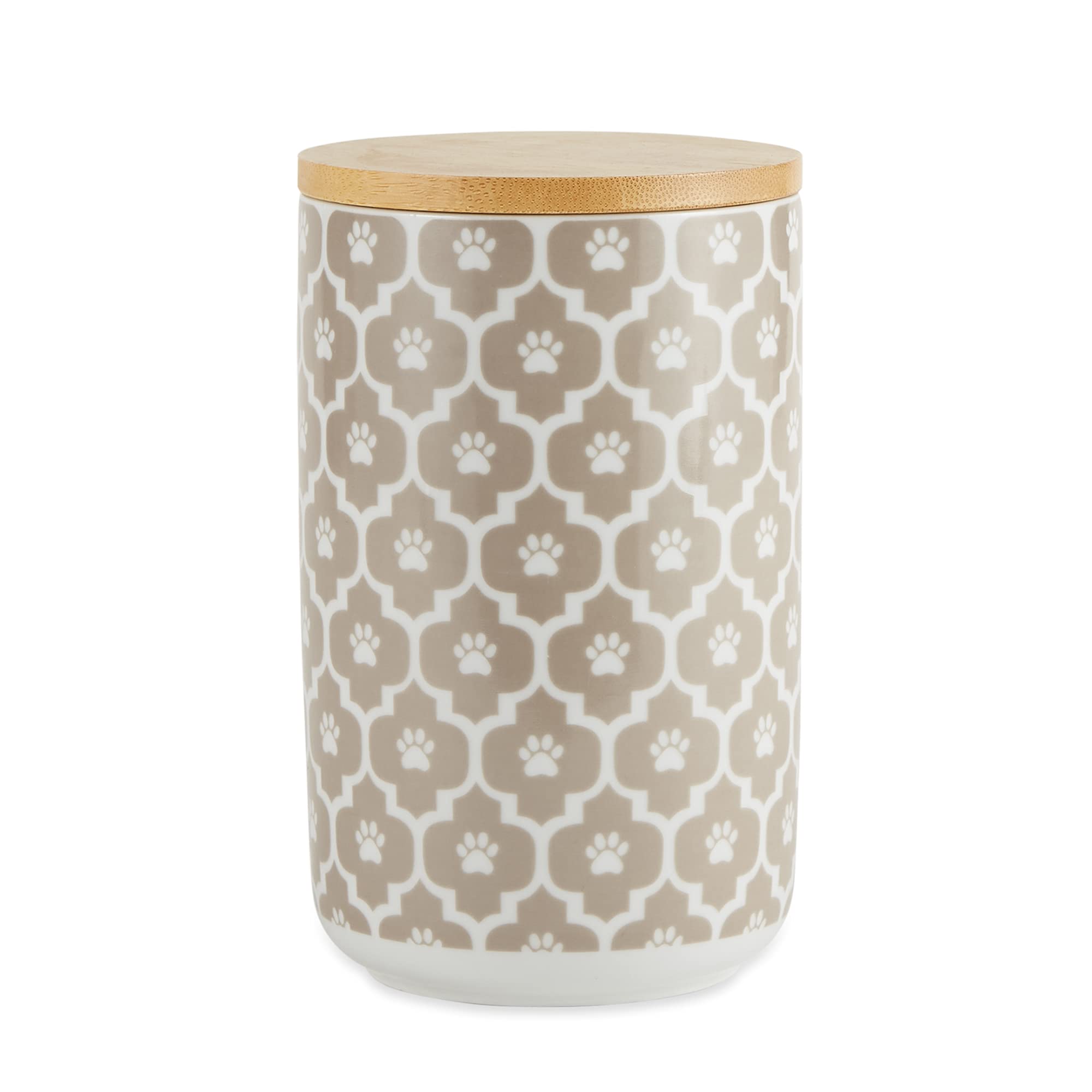 Bone Dry Lattice Collection Pet Bowl & Canister, Treat Canister, 4X6.5 Inches, Stone