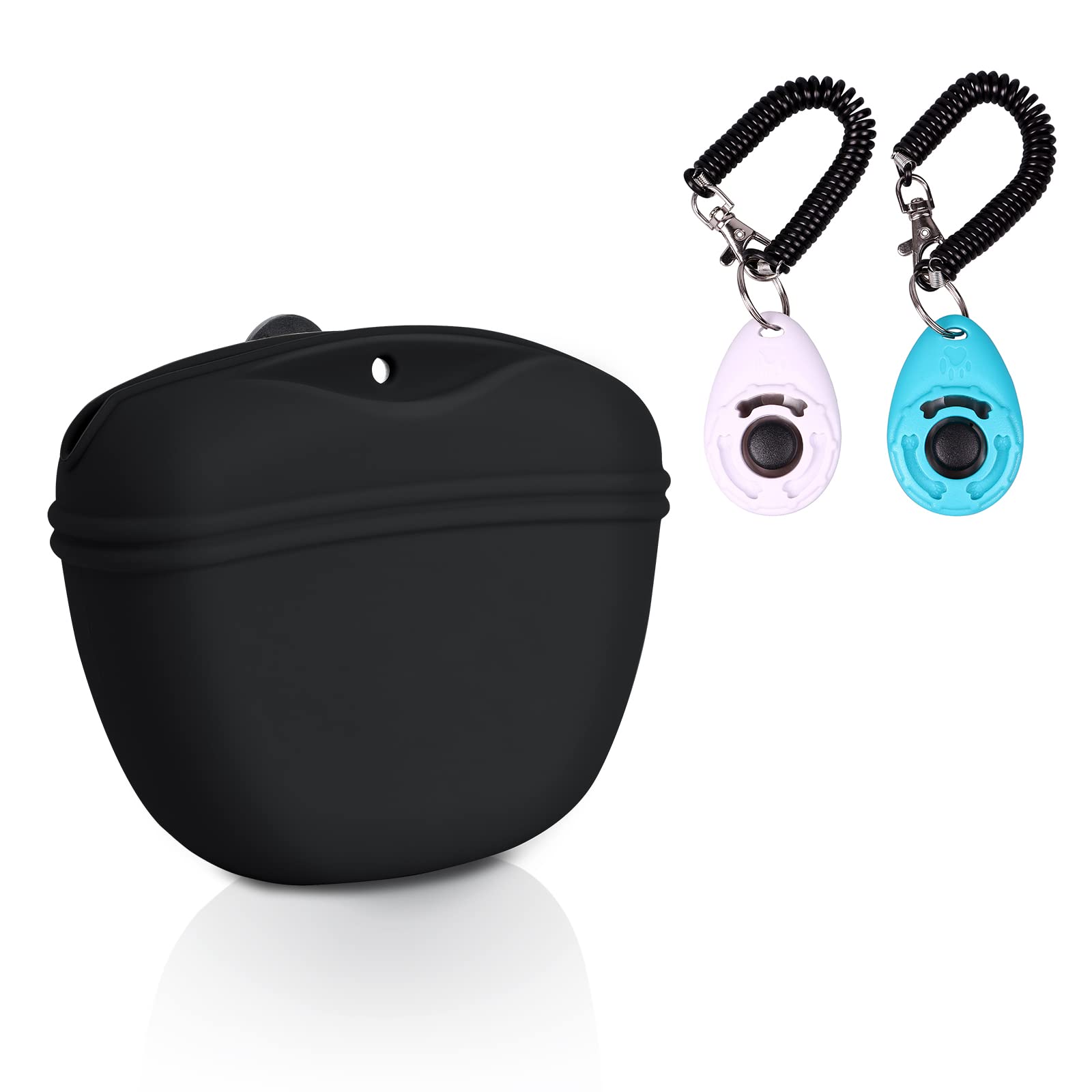 Left&Right Dog Clicker Training Kit,Silicone Dog Training Treat Pouch and Dog Clickers,Dog Treat Bag with Clicker Training for D