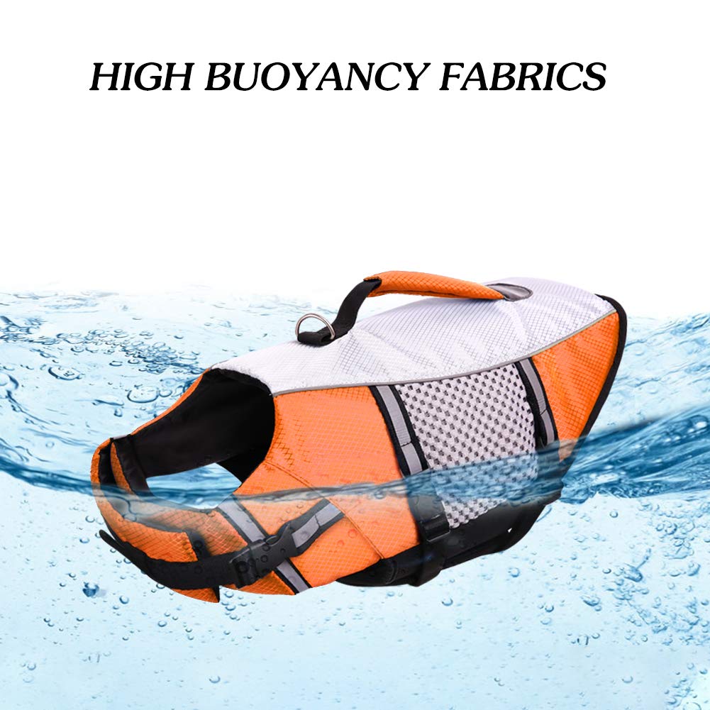 Dog Life Jacket Swimming Vest Lightweight High Reflective Pet Lifesaver With Lift Handle, Leash Ring Orange,M