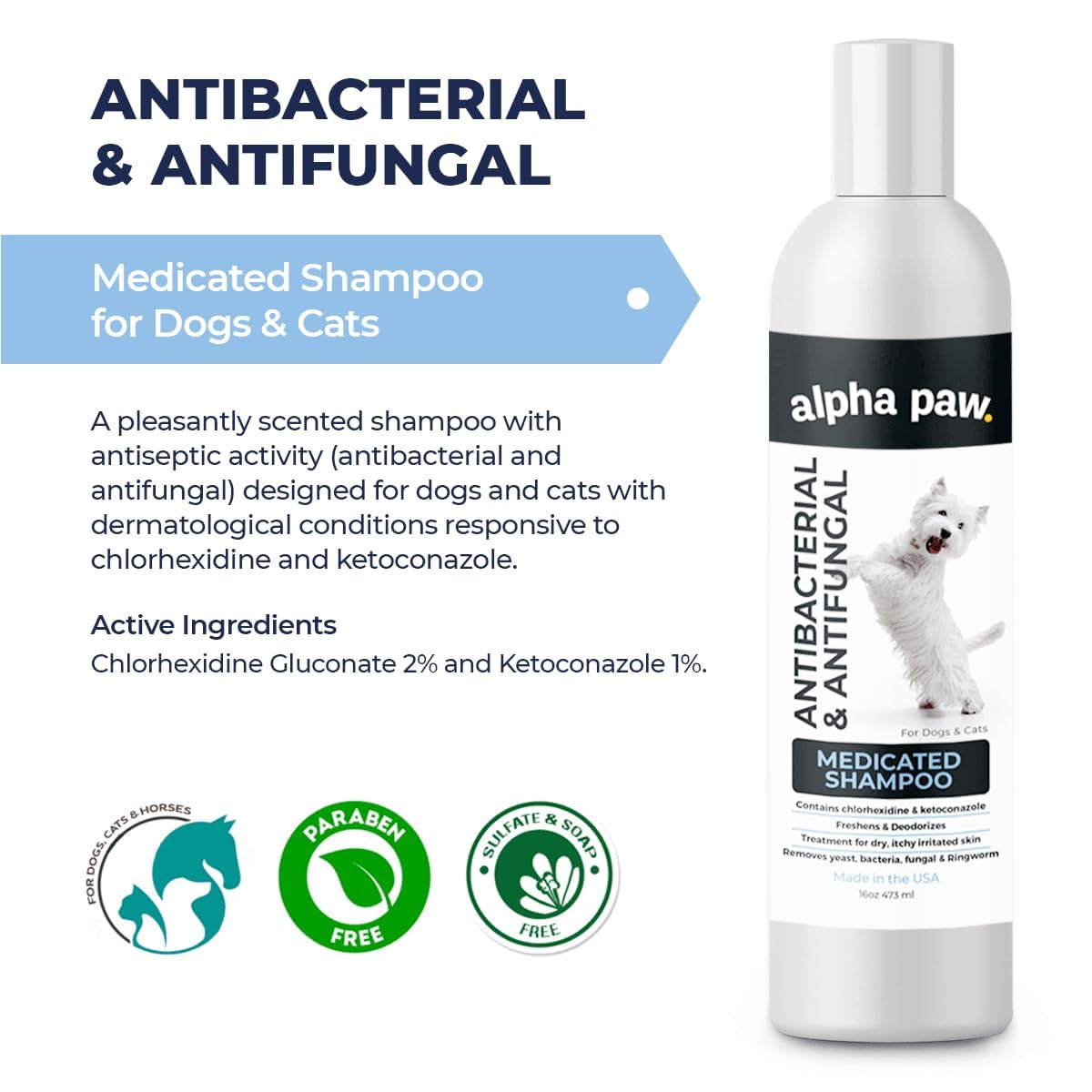 Smiling Paws Pet Medicated Shampoo for Dogs & Cats - Passionfruit Scent, 16oz - Effective for Smelly Dogs