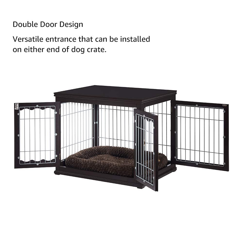 Unipaws Furniture Style Dog Crate For Medium Dogs, Indoor Aesthetic Puppy Kennel, Modern Decorative Wooden Wire Pet House Dog Cage, Pretty Cute End Side Table Nightstand, Espresso…