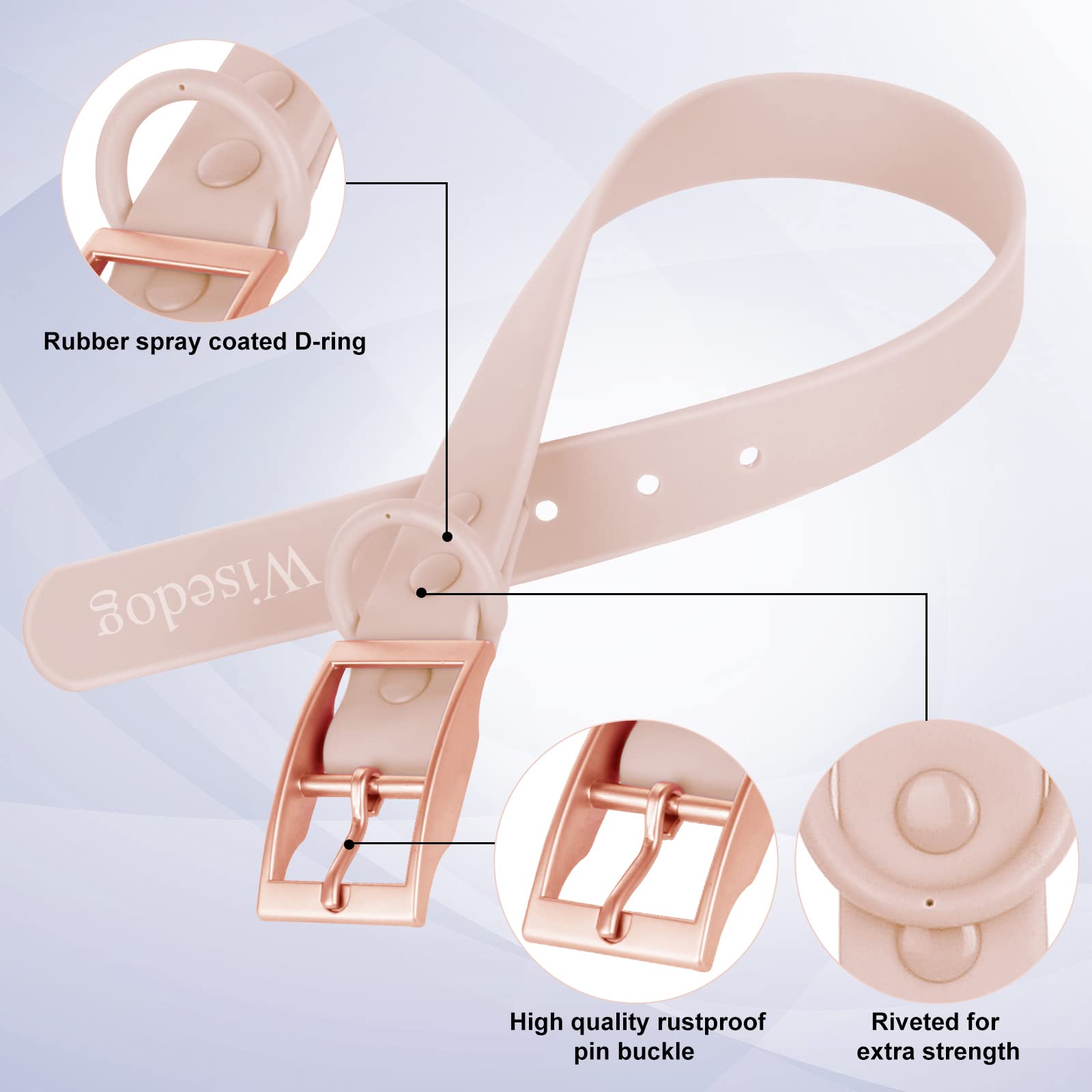 Wisedog Waterproof Dog Collar: Multiple Adjust 7'' to 23.6'', Soft Rubber Coated Webbing, Easy to Clean, for Small Medium Large