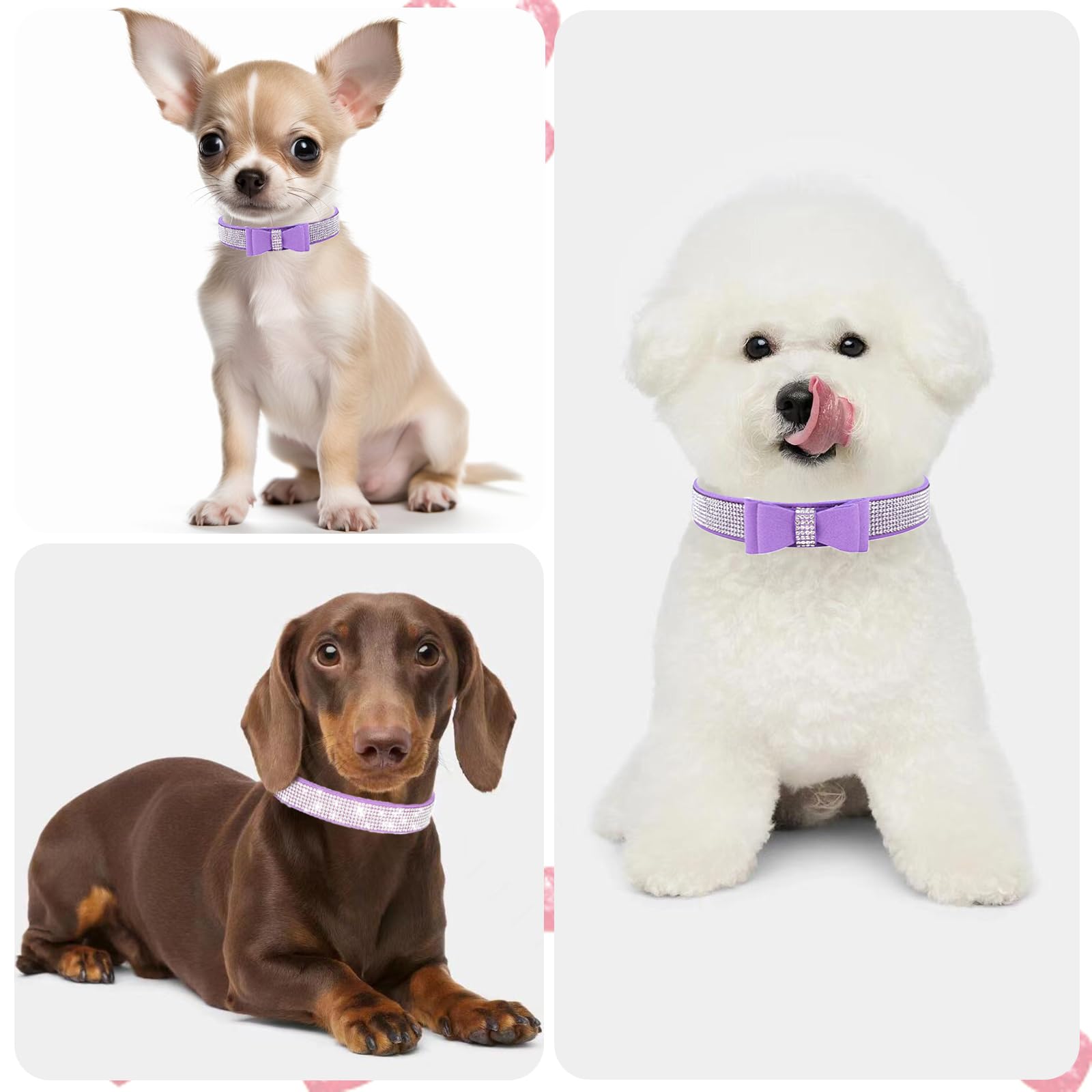 Purple Diamond Dog Collars For Medium Dogs, 2-Pack Bling Dog Collar Soft Suede Glitter Rhinestone Jewelry Crystal Female Puppy C