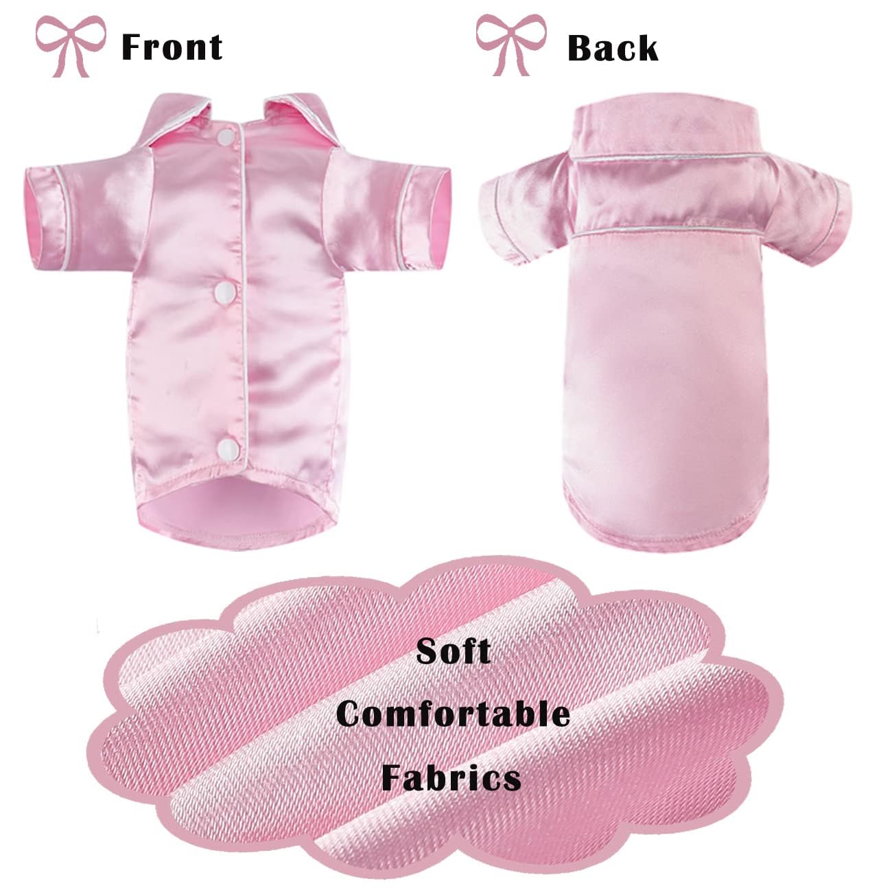 Dog Lapel Silk Sleepwear Soft Two-Legged Shirt Outfit For Small Girl Dogs Christmas Holiday Birthday Party (Pink, S)