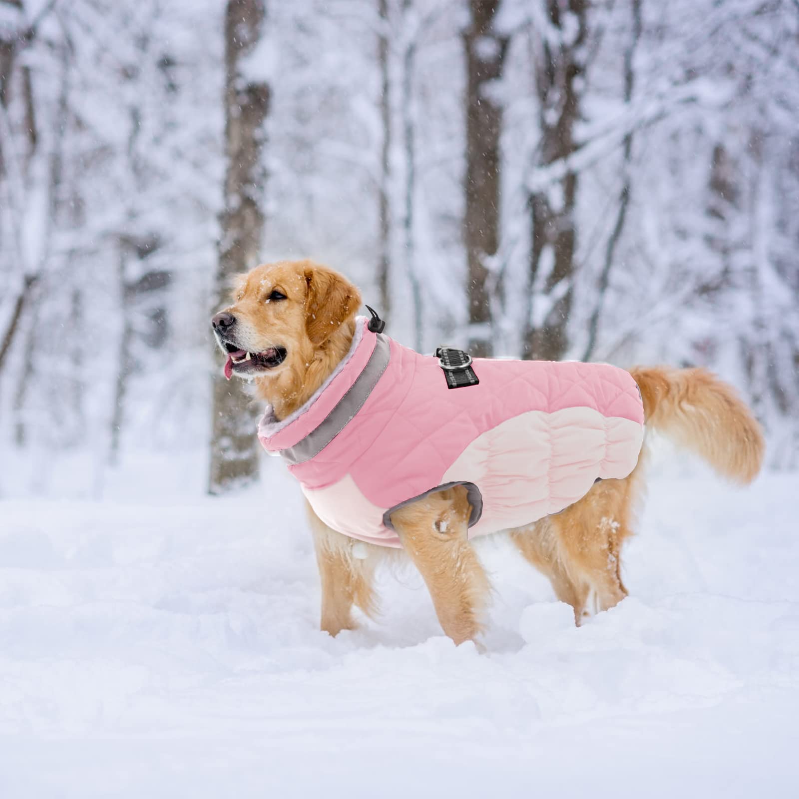 Lelepet Warm Dog Winter Coat Dog Coat Dog Cold Weather Coats Windproof Reflective Turtleneck Fleece Dog Jacket With Harness Thic