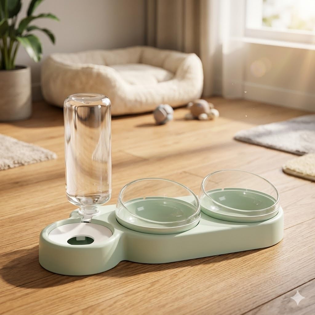 Glangy 3 In 1 Pet Feeder With Automatic Water Bottle Raised Cat Bowls Anti Choking Double Food Bowl Gravity Water Dispenser Tilt