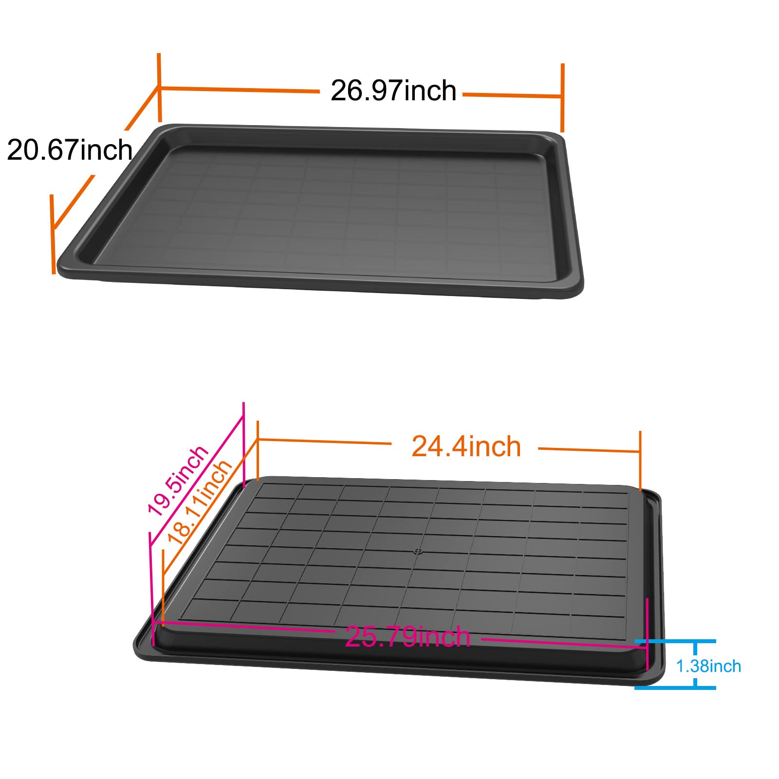 Confote 2 Piece 27inch Replacement Tray for Dog Crate Pans Plastic Bottom Pan Multi-Purpose Boot Mat Tray Indoor Outdoor Waterpr