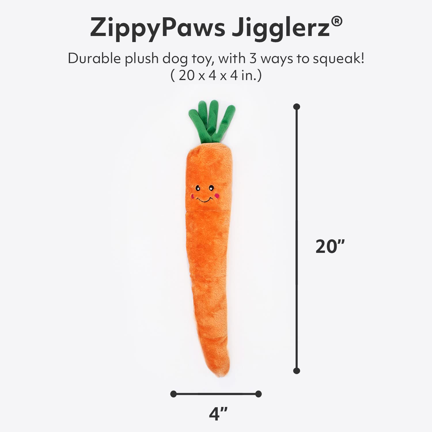 ZippyPaws Jigglerz - Zippy Paws Dog Toy for Large and Small Dogs, Squeaky Plush Tug Toy with No Stuffing, Squeaky Veggie Themed