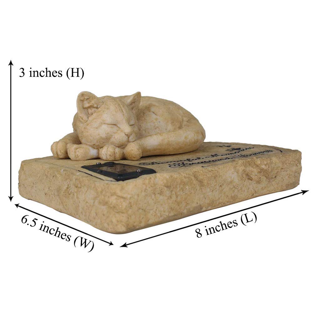 Solar Light Memorial Stones With Sleeping Cat Statue - Auto Glow Night Cat Grave Markers - 8'X6.5'X3'