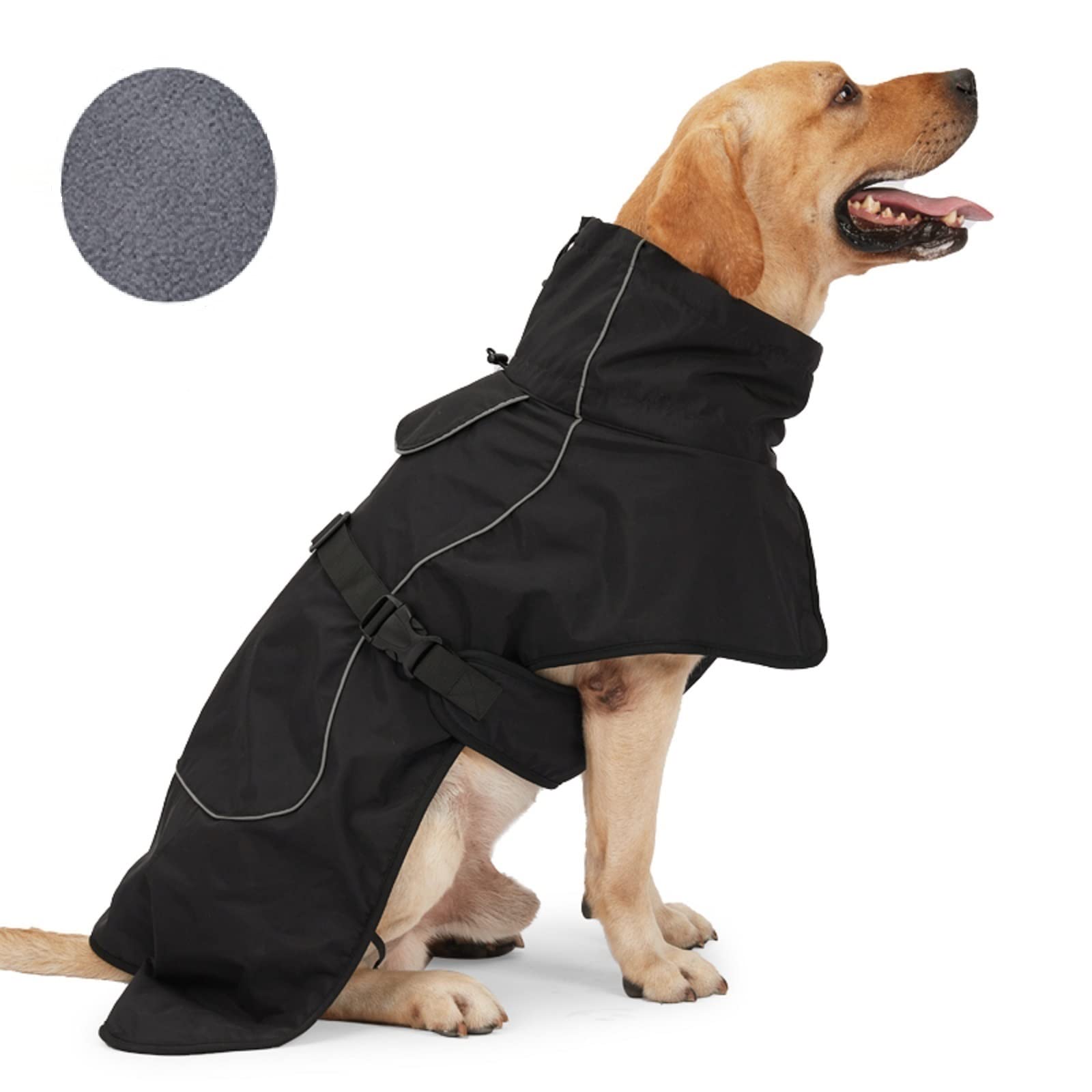 Barkworthies Dog Raincoat - Waterproof Winter Jacket With Velvet Inner, Reflective Strip, Black, Xl