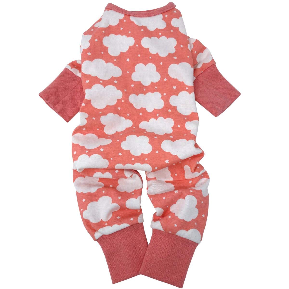 DOGGIE DESIGN CuddlePup Dog Pajamas - Fluffy Clouds (Large, Coral)