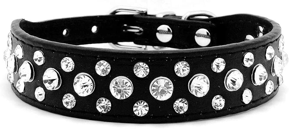 Rhinestone Dog Collar, Bling Rhinestone Pu Leather Crystal Diamond Pet Dog Cat Puppy Collar Black S M L Xl (M, Black)