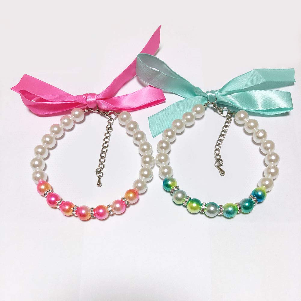 Petfavorites Ombre Pearls Dog Necklace Jewelry For Small Dogs Puppy - Bling Rhinestones Cat Wedding Collar - Chihuahua Yorkie Girl Clothes Costume Outfits Accessories (Ombre Pink, Size S)
