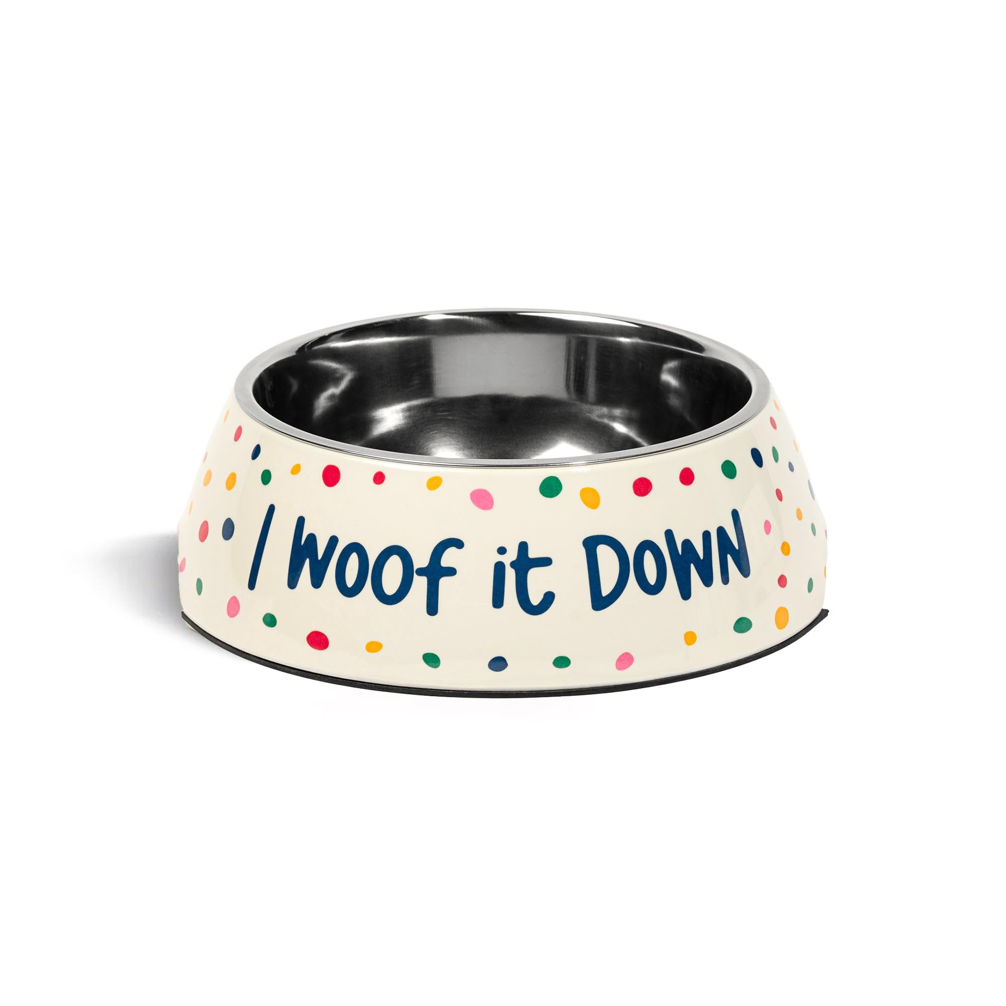 Huft I Woof It Down Printed Melamine Bowl With Steel Insert For Dogs  Beige  S