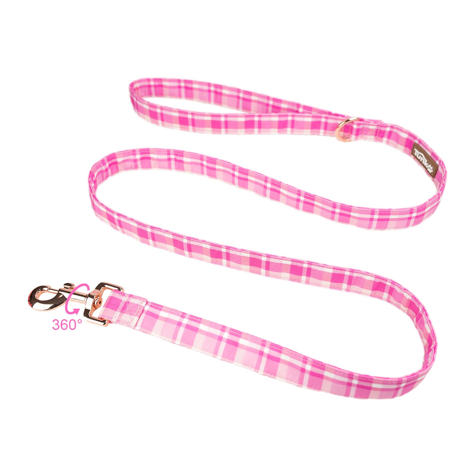 Tunkoo Pink Plaid Dog Leash With Metal Buckle - Unmatched Quality In Small Medium Large Sizes For Pet Daily Walking, S