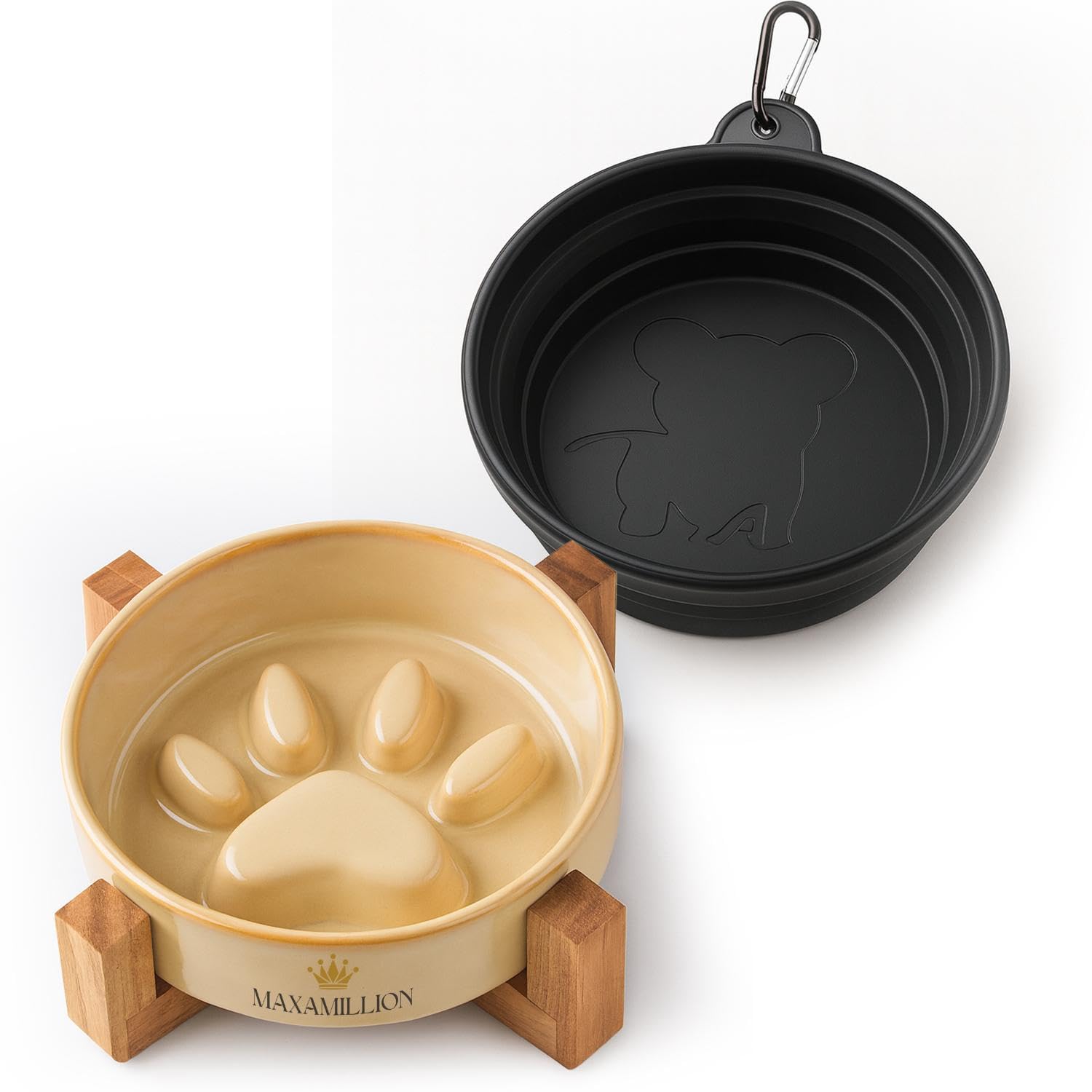 2 Ceramic Slow Feeder Dog Bowls for Small & Medium Dogs - Heavy Puzzle Maze Ceramic Dog Bowl for Fast Eaters to Stop Bloat, Vomi