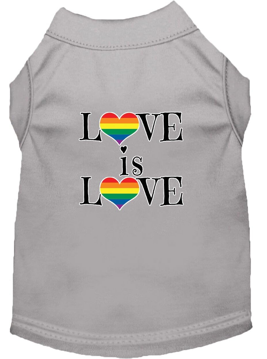 Pet Dog & Cat Shirt Screen Printed, "Love Is Love" Gray 3XL (25-35 lbs.)