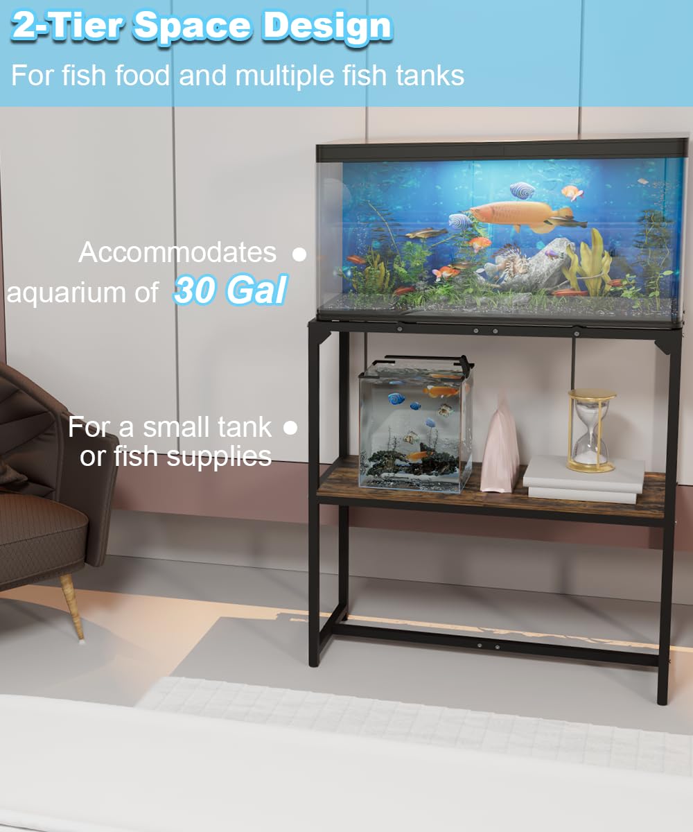 Mondazie 30 Gallon Fish Tank Stand, Upgraded Height Aquarium Stand Table with 2 Tiers Storage Shelf, Metal Reptile Breeder Turtl
