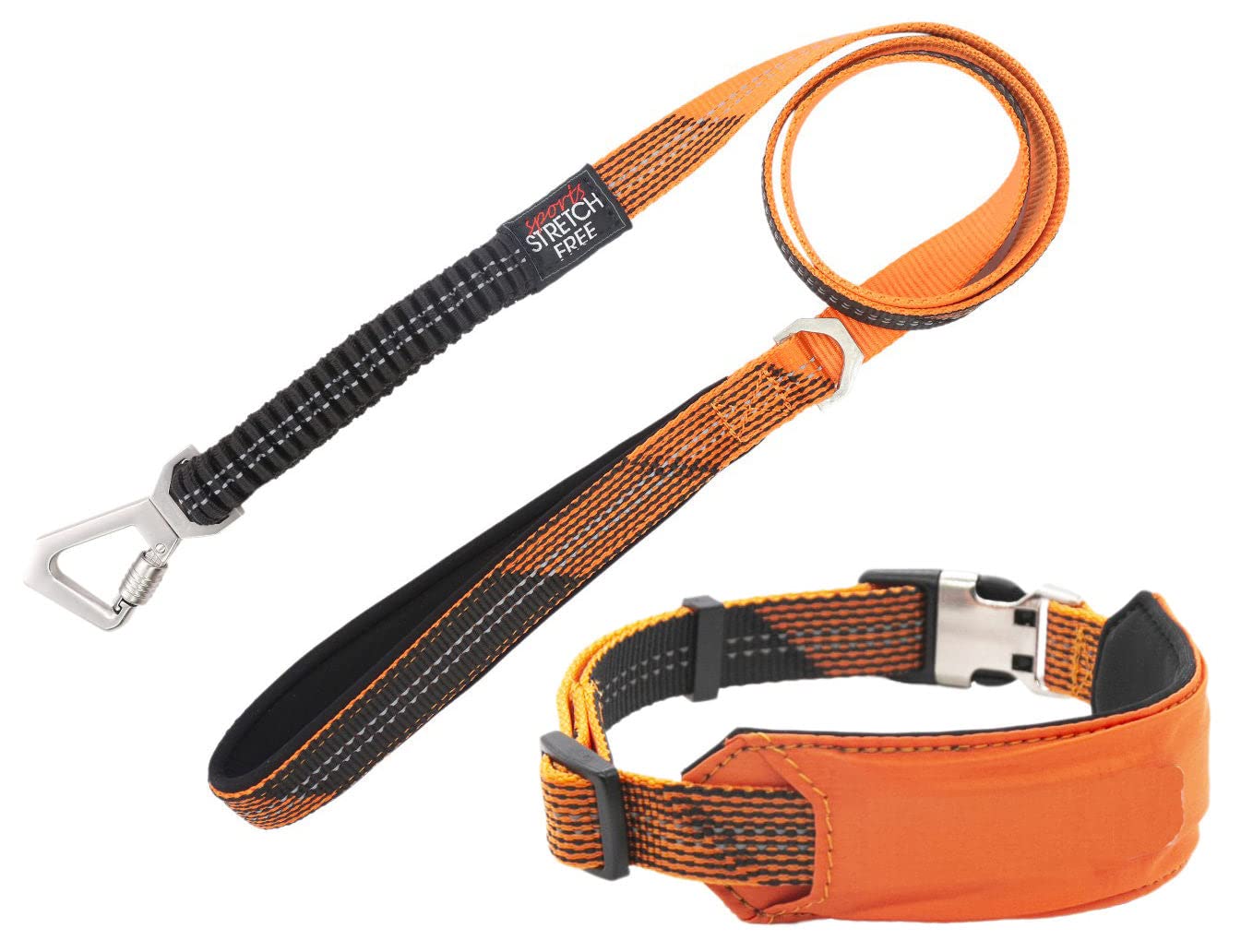Pet Life Geo-Prene Shock Absorbing Neoprene Reflective Dog Leash And Collar, Md, Orange