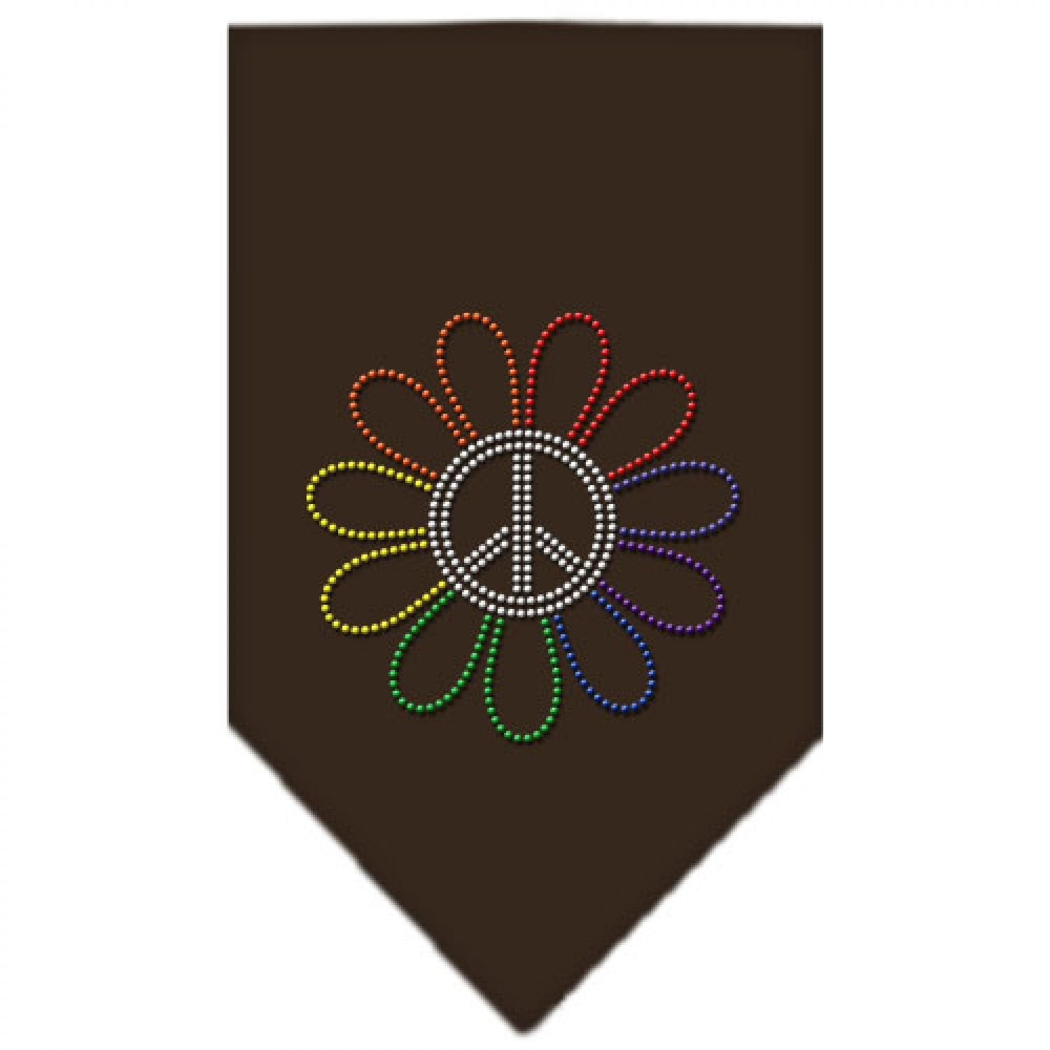 Mirage Pet Products Rainbow Peace Flower Rhinestone Bandana, Small, Cocoa