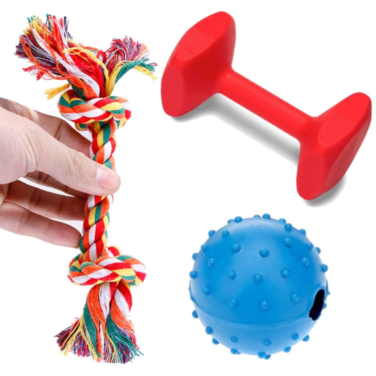 Youhavedeal Toys For Puppies + Toys For Small Medium Large Dogs Chew Toys, Rope Toys + Dog Ball Toys + Plastic Dumbbell Toys + T