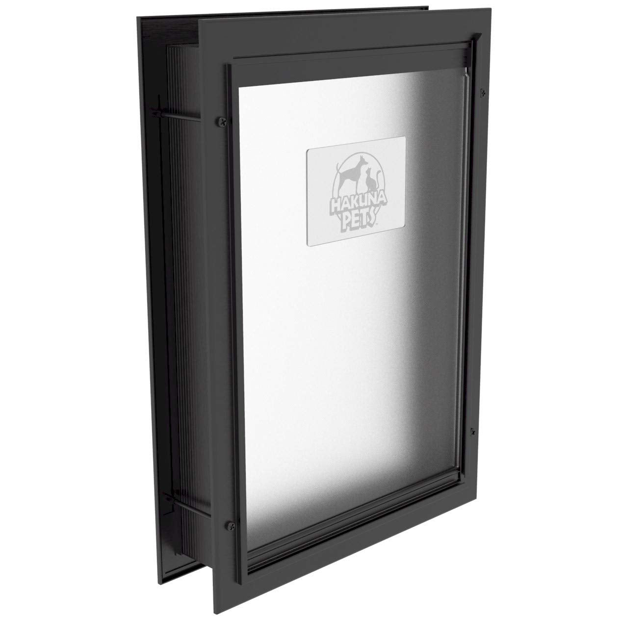 Hakuna Pets Deluxe Aluminum Pet, Cat And Dog Door With 2-Way Locking Panel For Screens, Doors And Walls Up To 2.8' Thick, Medium, Black