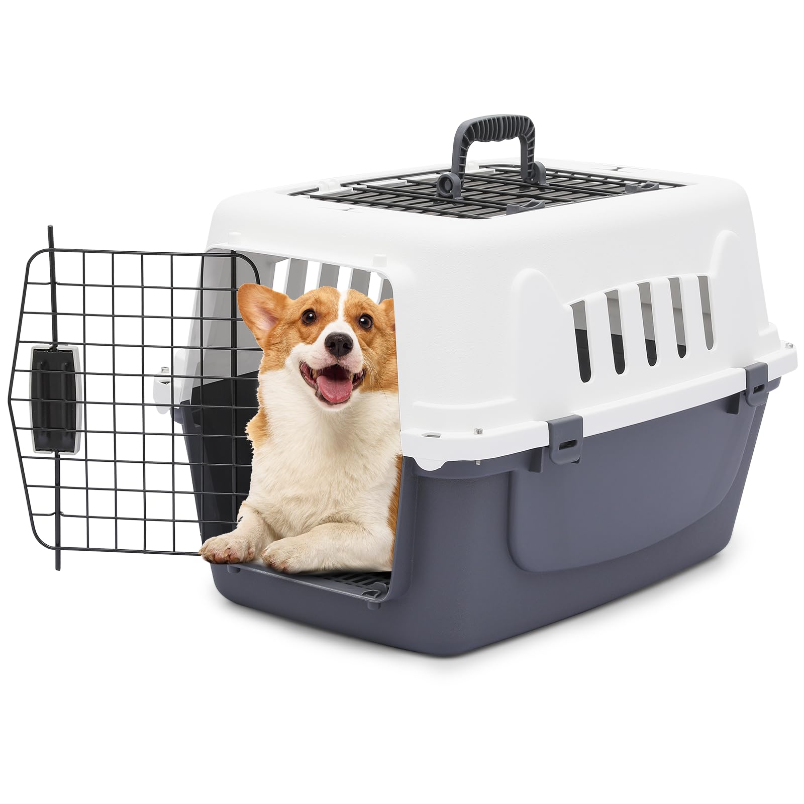 Monibloom 22-Inch Dog Crate Plastic 2-Door Top Loading Cat Carrier, Hard-Sided Dog Travel Carrier For Small Dogs And Cats, Venti