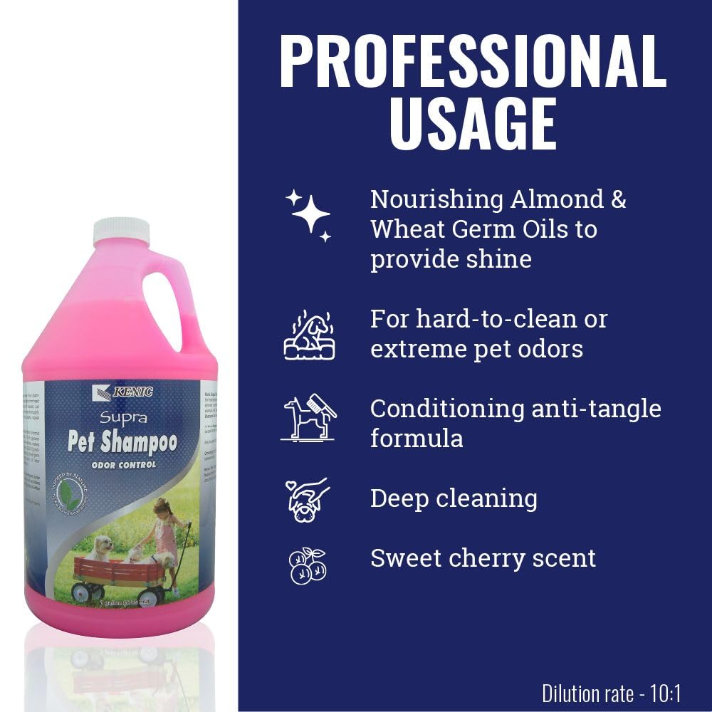 Kenic Supra Deodorizing Dog Shampoo - Odor-Neutralizing Fresh Clean Formula, Safe for Dogs & Small Animals, Made in USA