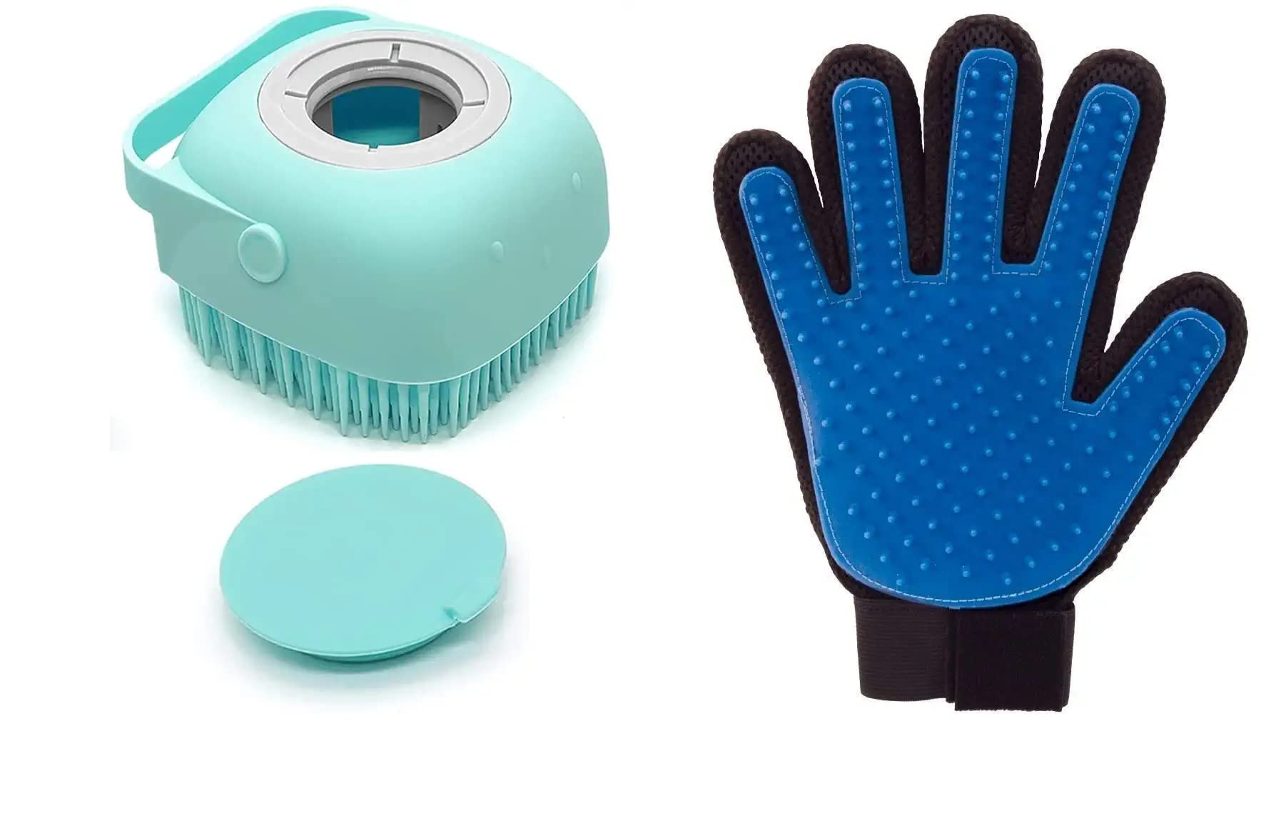 Rvpaws Combo Of 2, Shampoo Dispenser Brush Pet Grooming Glove For Dogs And Cats Shedding Small Medium Large Breeds, Pet Hair Rem