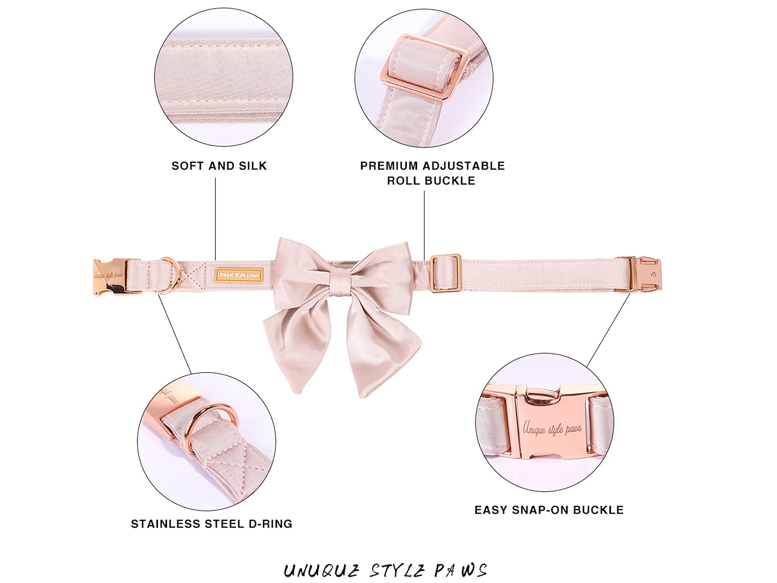 Unique Style Paws Silk Pink Color Dog Collar Adjustable Durable Dog Collar With Bow Wedding Bowtie Collar For Large Dogs