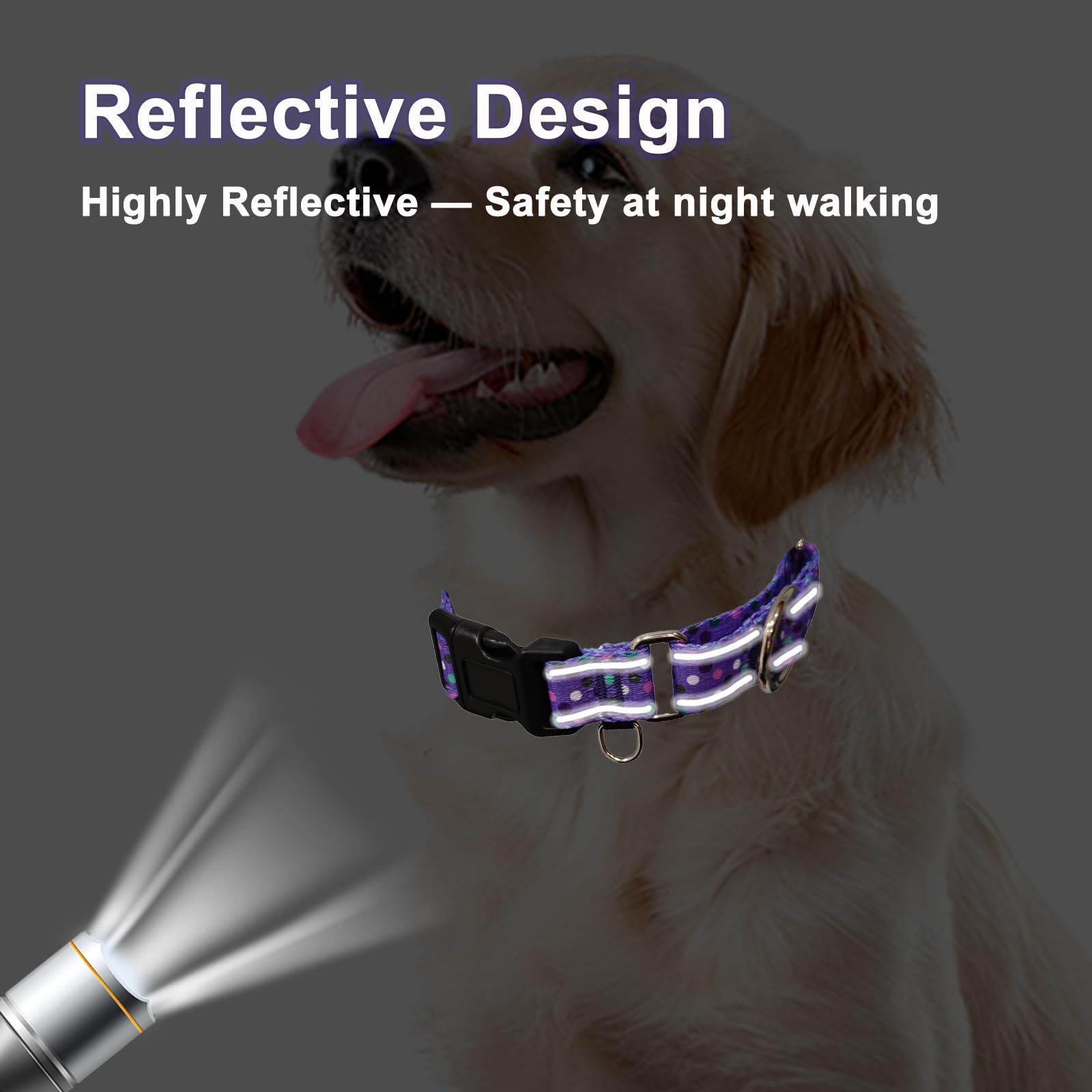 Fidohug Reflective Martingale Collar For Dogs With Quick Release Buckle Cute No Pull Training Dog Collars (Purple Polka Dot, Sma
